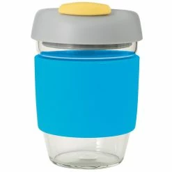 Avanti Glass Gocup Reusable Coffee Cup 355ml - Blue/grey/yellow