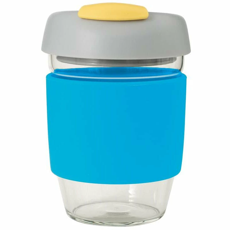 Avanti Glass Gocup Reusable Coffee Cup 355ml - Blue/grey/yellow 3 Avanti Glass Gocup Reusable Coffee Cup 355ml - Blue/grey/yellow