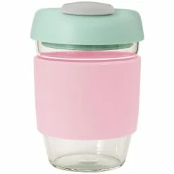 Avanti Glass Gocup Reusable Coffee Cup 355ml - Pink/mint/grey