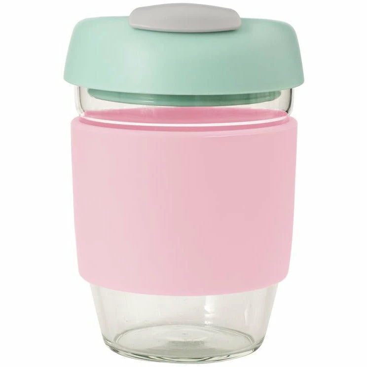 Avanti Glass Gocup Reusable Coffee Cup 355ml - Pink/mint/grey 3 Avanti Glass Gocup Reusable Coffee Cup 355ml - Pink/mint/grey