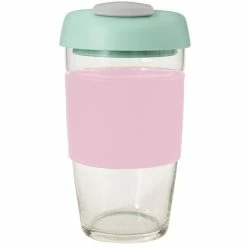 Avanti Glass Gocup Reusable Coffee Cup 473ml - Pink/mint/grey