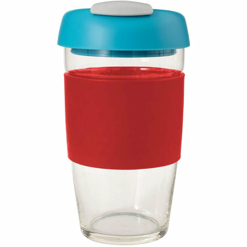 Avanti Glass Gocup Reusable Coffee Cup 473ml - Red/aqua/grey 3 Avanti Glass Gocup Reusable Coffee Cup 473ml - Red/aqua/grey