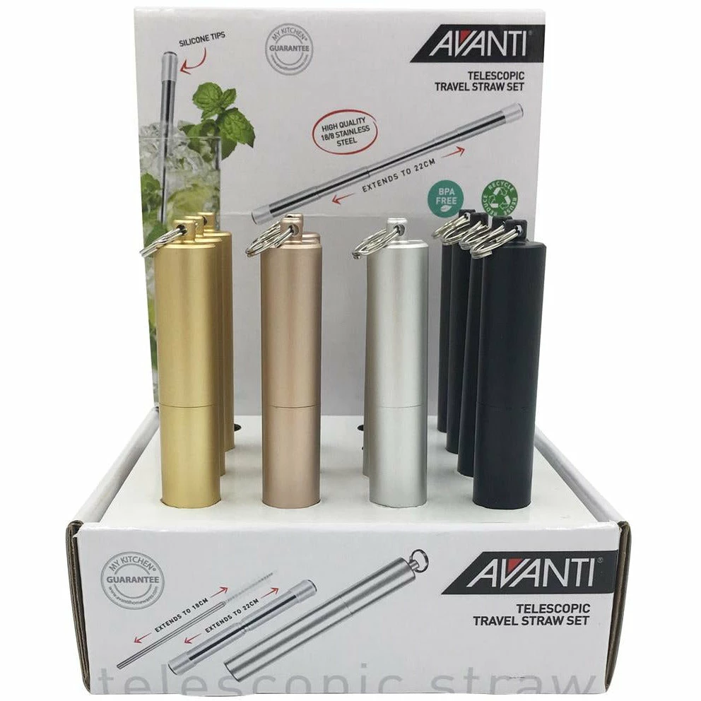 Avanti Telescopic Travel Straws - Assorted Colours - Black 3 Avanti Telescopic Travel Straws - Assorted Colours - Black