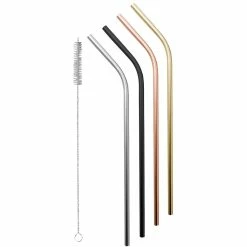 Avanti Stainless Steel Straws With Cleaning Brush - Set Of 4 Colours