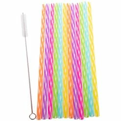 Appetito Reusable Party Straws Pack 24 with Brush - Rainbow 25cm