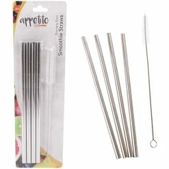 Appetito S/S Straight Smoothie Straws set 4