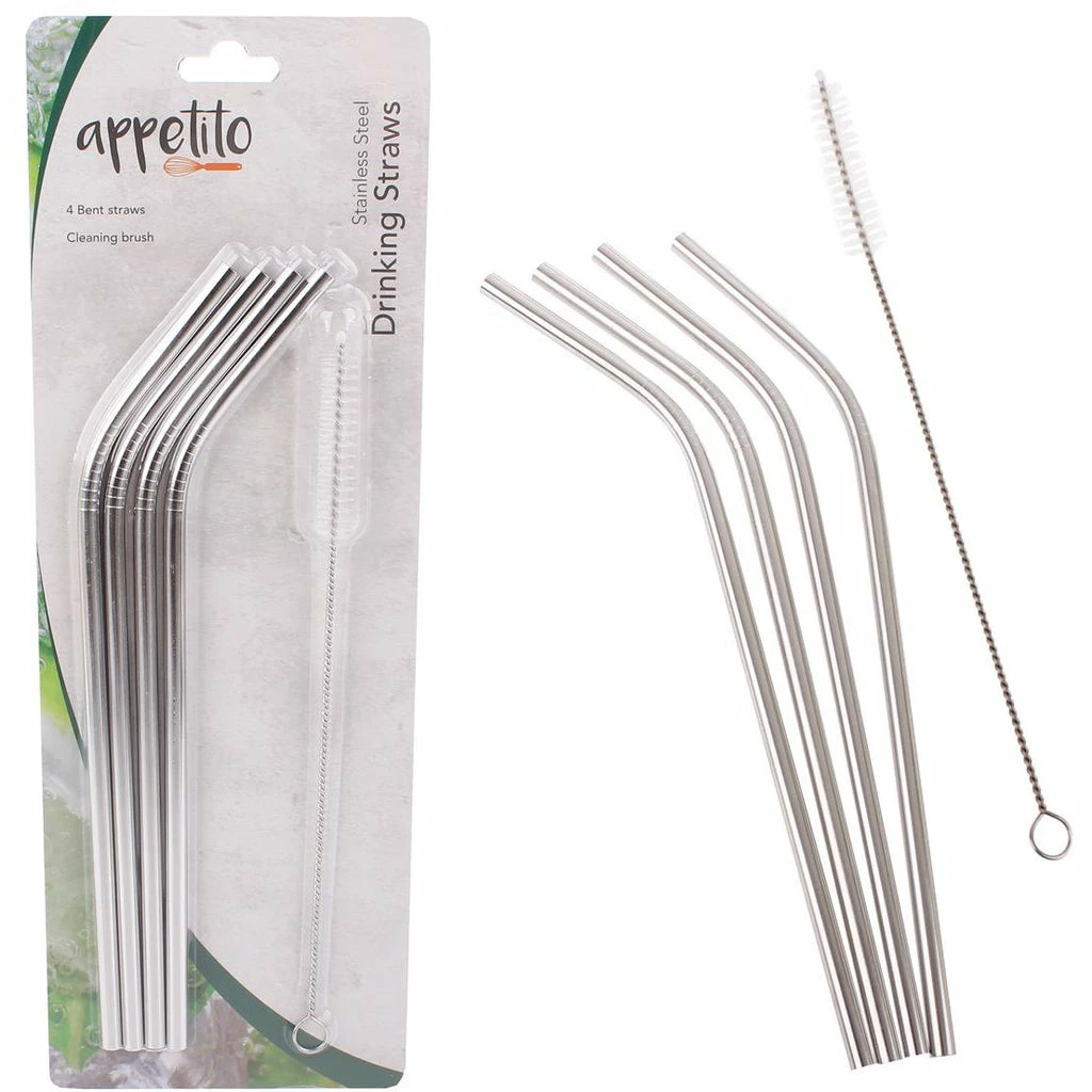 Appetito S/S Bent Smoothie Straws set 4 3 Appetito S/S Bent Smoothie Straws set 4
