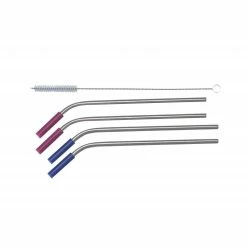 Cuisena Stainless Steel Straws with Silicone Tips Set 4 And Cleaner Angled