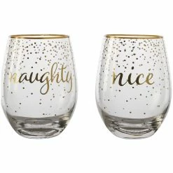Maxwell and Williams Celebrations Stemless Glass 500ml Set of 2 Naughty Nice Gift Boxed