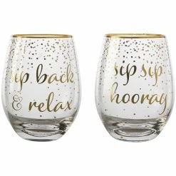 Maxwell and Williams Celebrations Stemless Glass 500ml Set of 2 Relax Hooray Gift Boxed