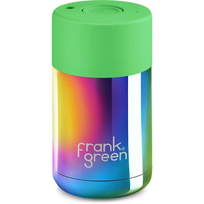 Frank Green Chrome 10oz Limited Edition Rainbow Ceramic Cup with Neon Green Push Button Lid 3 Frank Green Chrome 10oz Limited Edition Rainbow Ceramic Cup with Neon Green Push Button Lid