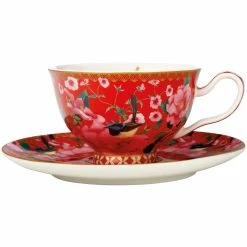 Maxwell and Williams Teas And CS Silk Road Footed Cup And Saucer 200ml - Cherry Red