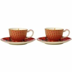 Maxwell and Williams Teas And CS Silk Road Demi Cup And Saucer 85ml Set Of 2 - Cherry Red