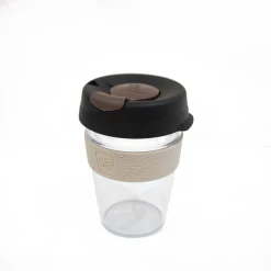 KeepCup Original Clear 12Oz Latte Band Black Lid Brown Plug