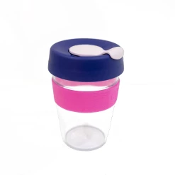KeepCup Original Clear 12Oz Pink Band Purple Lid Pink Plug