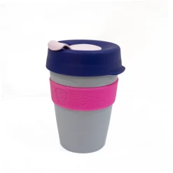 KeepCup Original 12oz Grey Base Pink Band Purple Lid Pink Plug