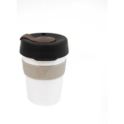 KeepCup Original 12Oz White Base Latte Band Black Lid Brown Plug