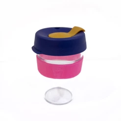 KeepCup Clear Edition Medium 12oz - Pink Band Purple Lid Caramel Plug