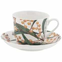 Maxwell and Williams Royal Botanic Gardens Australian Botanics Breakfast Cup & Saucer 450ML Wattle Gift Boxed