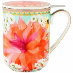 Maxwell and Williams Teas and Cs Dahlia Daze Lidded Mug With Infuser 340ML Sky Gift Boxed
