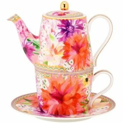 Maxwell and Williams Teas and Cs Dahlia Daze Tea for One With Infuser 340ML Pink Gift Boxed