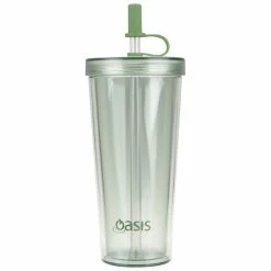 Oasis Double Wall Smoothie Tumbler With Straw Green Apple