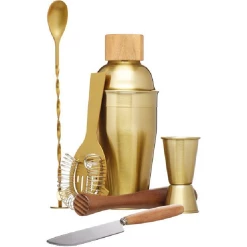 BarCraft Cocktail Set 450ml 6 Piece Brass Gift Boxed